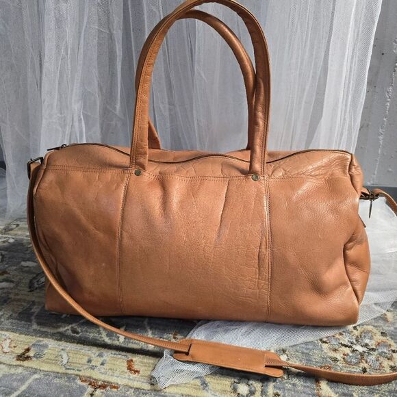 DAVID KING Boston Tan Leather Duffel Travel Bag Vintage 80s 90s - Picture 1 of 8